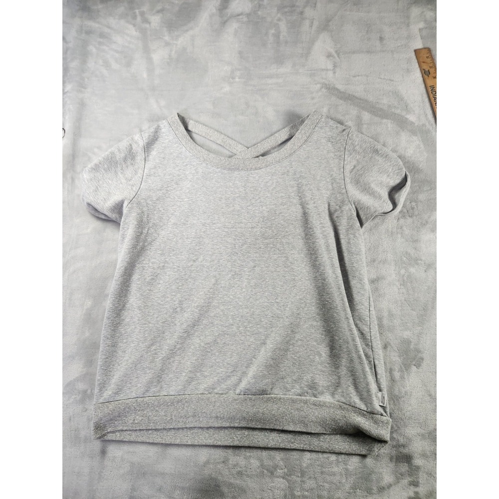 Sketchers Sport Short Sleeve Active Top Sz L Gray W/ Latticework On Back